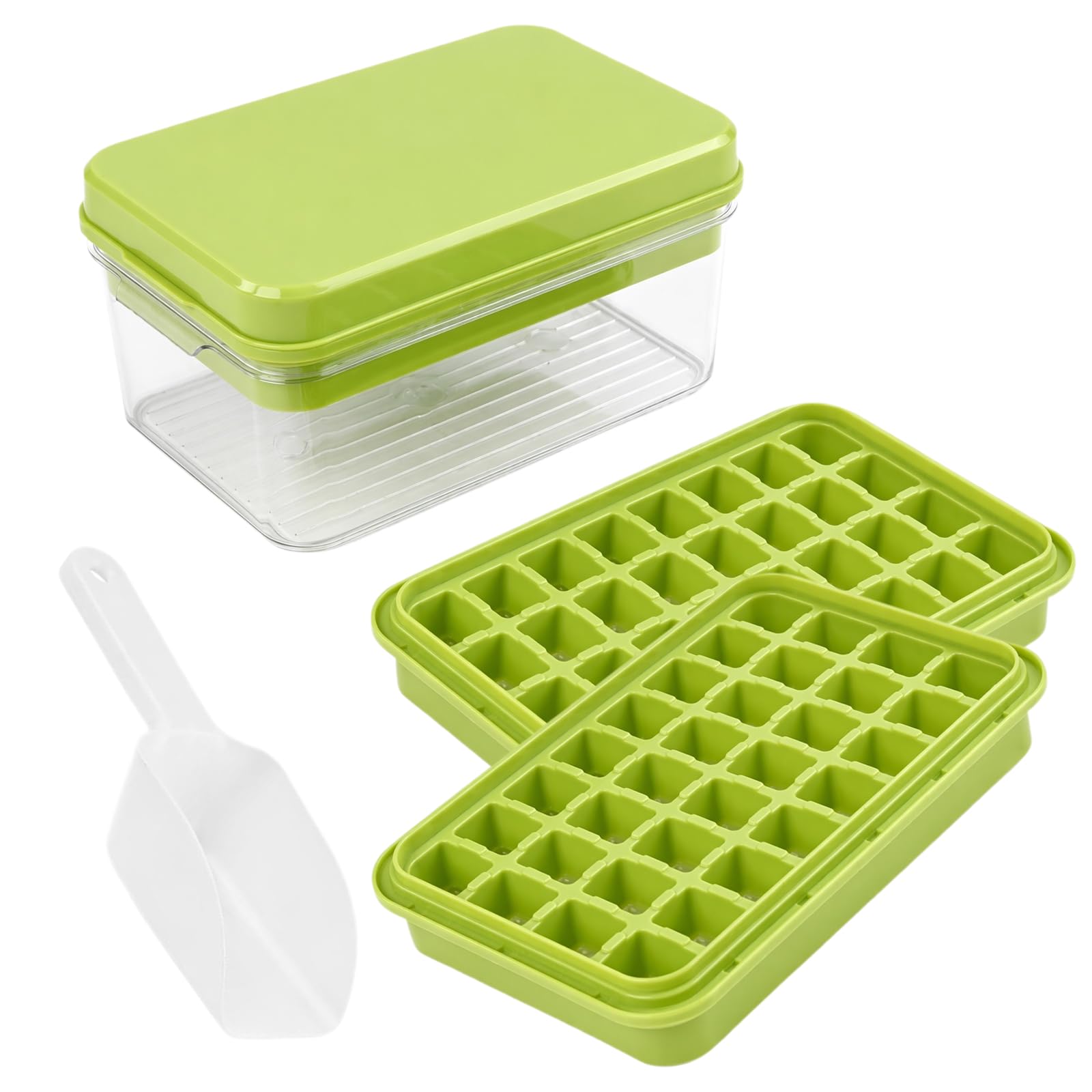 Ice Cube Tray with Lid and Bin, 64-Cell Double-Layer Food Grade Ice Cube