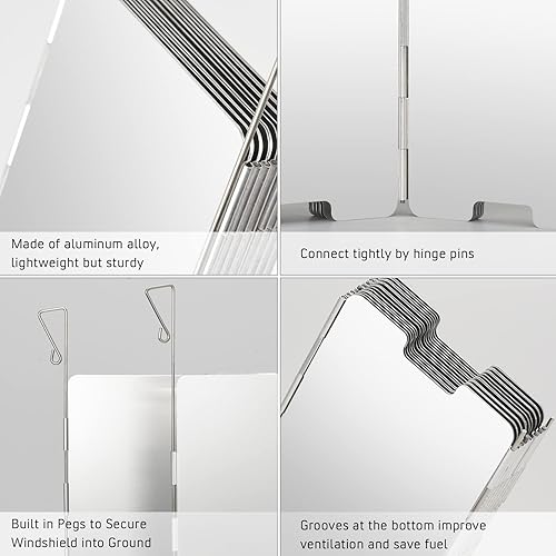 Miniatura 3 de Estufa de camping de 8 placas Parabrisas plegable al aire libre Estufa de campamento Parabrisas Parabrisas de aleación de aluminio Parabrisas para