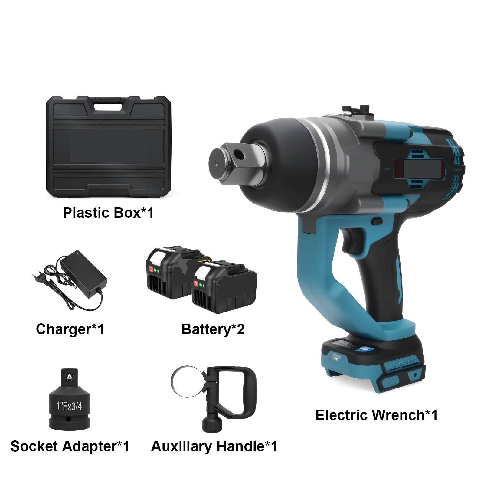 Llaves dinamométricas Llave eléctrica sin escobillas 4500N.M Taladro eléctrico de impacto inalámbrico 1 pulgada Llave dinamométrica Drive(2 Battery)