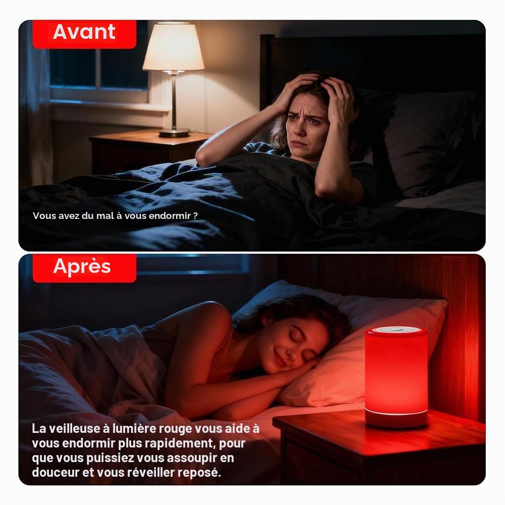 Fonction Aide au Sommeil et Lampe de Lumière du Jour, Thérapie par Lumière Rouge pour Le Sommeil, Lumières Nocturnes Rouges avec Longueur d'onde de 670nm, Type Tactile
