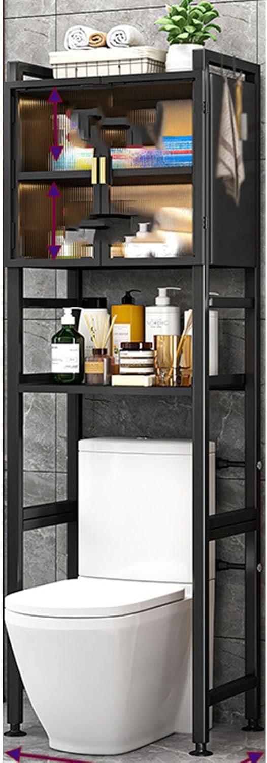 The Shelf Above The Metal Toilet Double-Opening Magnetic Suction Door Large-Capacity Storage is Suitable for Bathrooms, Balconies, Etc. (Black Three Layers)