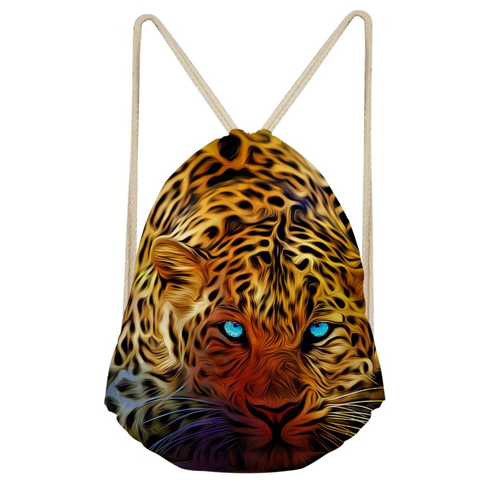 INSTANTARTS Personalized Leopard Gold Shoulder Backpack Pull String Cinch Bag Drawstring Sackpack