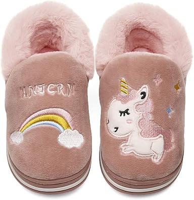 Boys Girls House Slippers Kids Warm Fuzzy Fluffy Home Slippers Indoor Bedroom Shoes