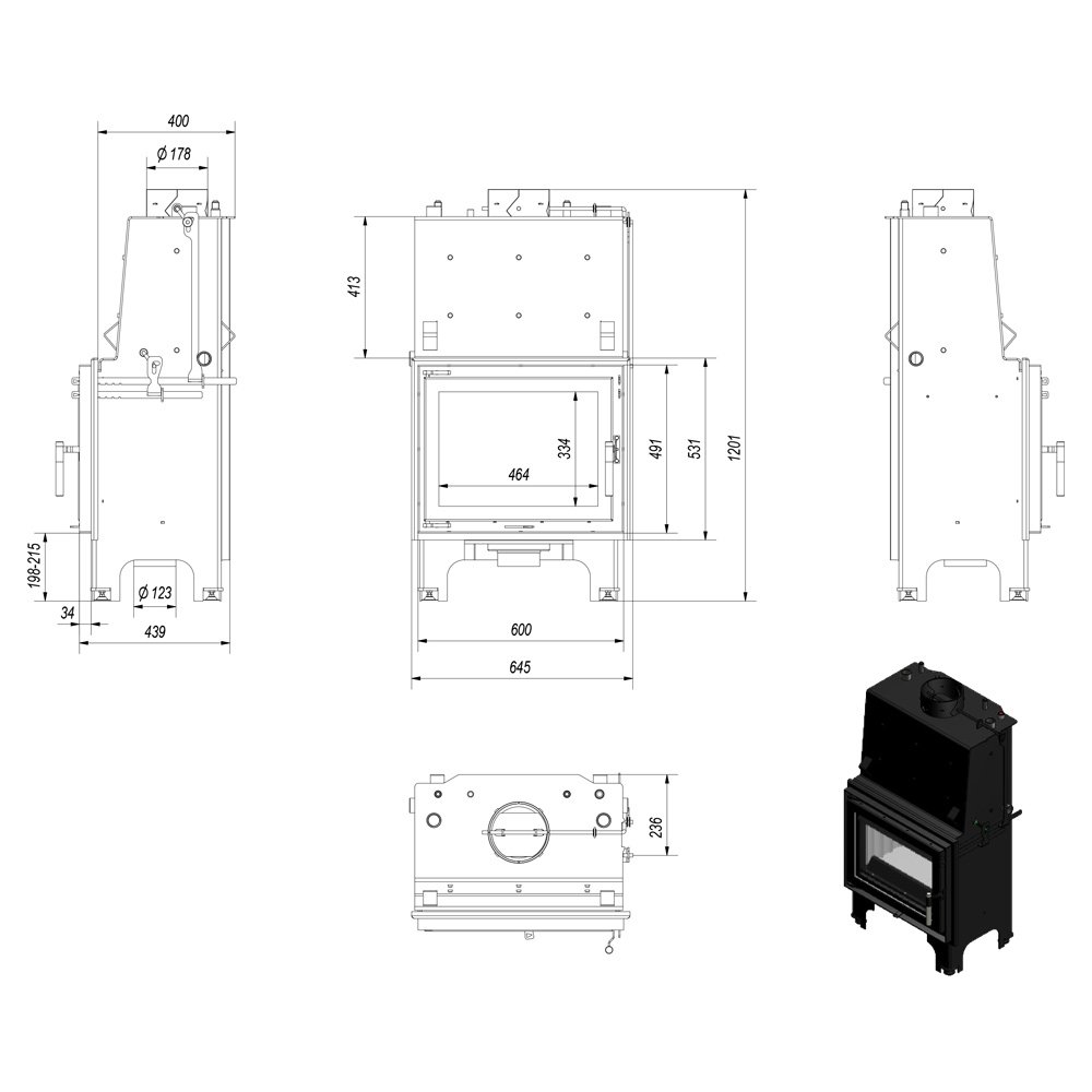 Kratki Aquario M12 wasserführender Kamineinsatz 8,1 kW Heizkassette externe Luftzufuhr BImSchV Stufe 1 & 2