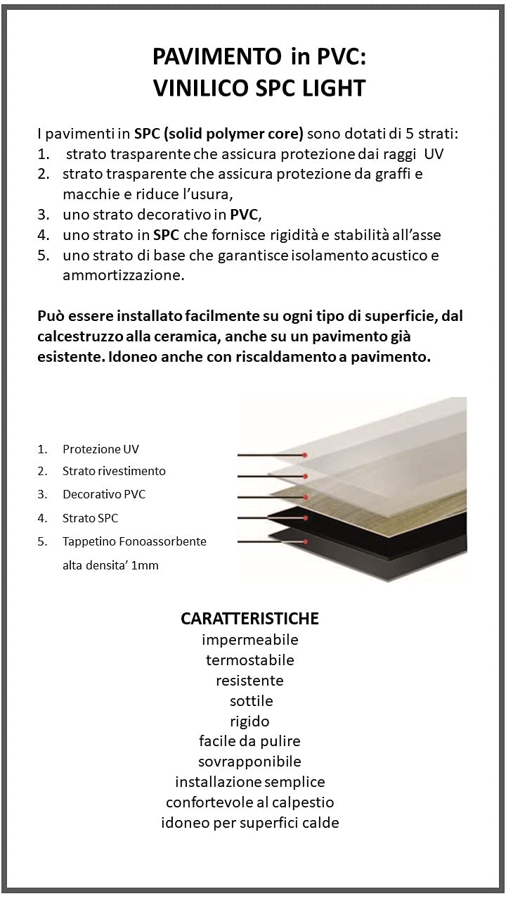 Pavimento PVC Vinilico SPC, Impermeabile, Resistente, 2,184 mq AC3/4,5 mm, Light Bianco Avignon