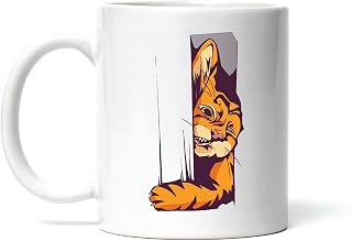 Gift Idea for Cat Lovers Cat Struggling to Sneak Through Door 11oz 15oz White Coffee Mug