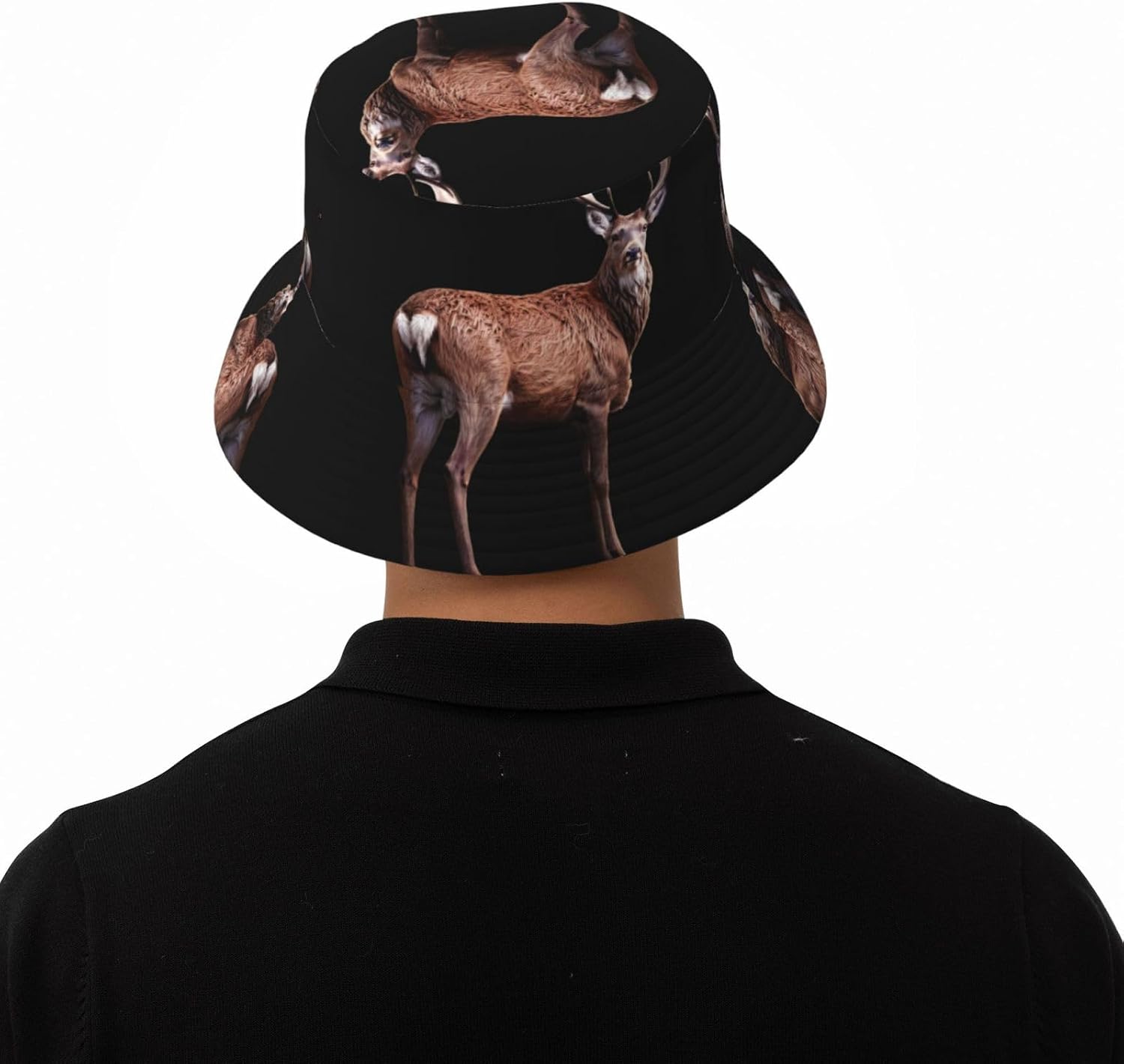 Robust red Deer Prints Summer Outdoor Travel Bucket hat, a Beach Sun hat Suitable for Both Men and Women