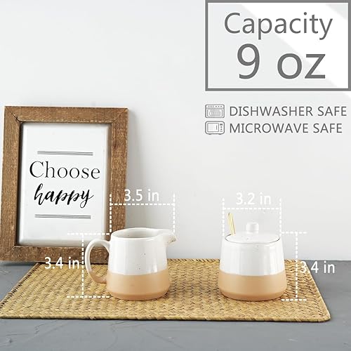 Miniatura 2 de Bosmarlin Juego de azúcar y crema de cerámica, azucarero con tapa y cuchara, juego de 3 piezas con jarra de crema, juego de servir café blanco