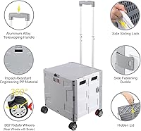 Vista 197 de FELICON SELORSS - Carrito plegable portátil con ruedas para subir escaleras y ruedas giratorias de 360°, mango telescópico, caja de plástico
