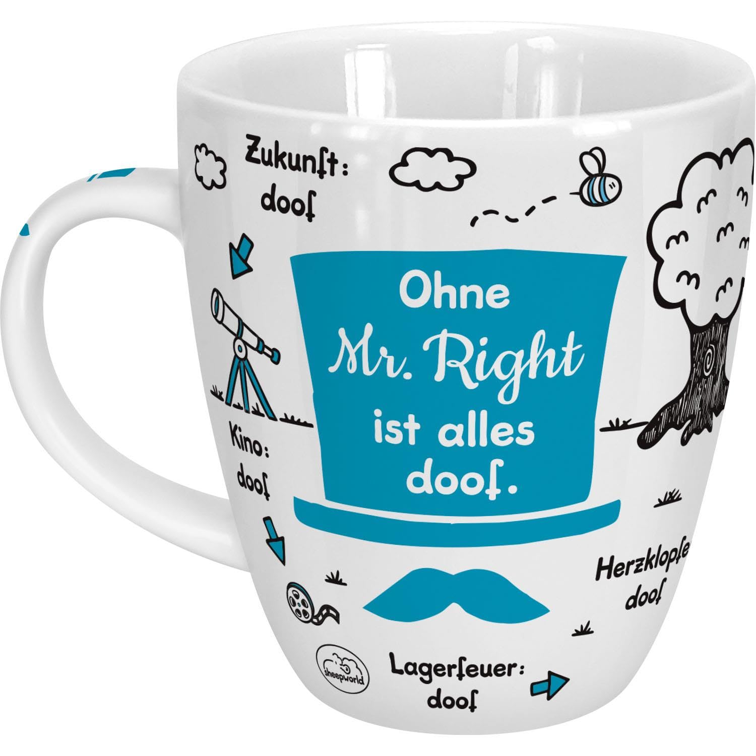 Sheepworld mok met Duitse spreuk Ohne Bruder ist alles doof | porselein, 45 cl | voor koffie en thee, met spreuk, verjaardagscadeau | 45140