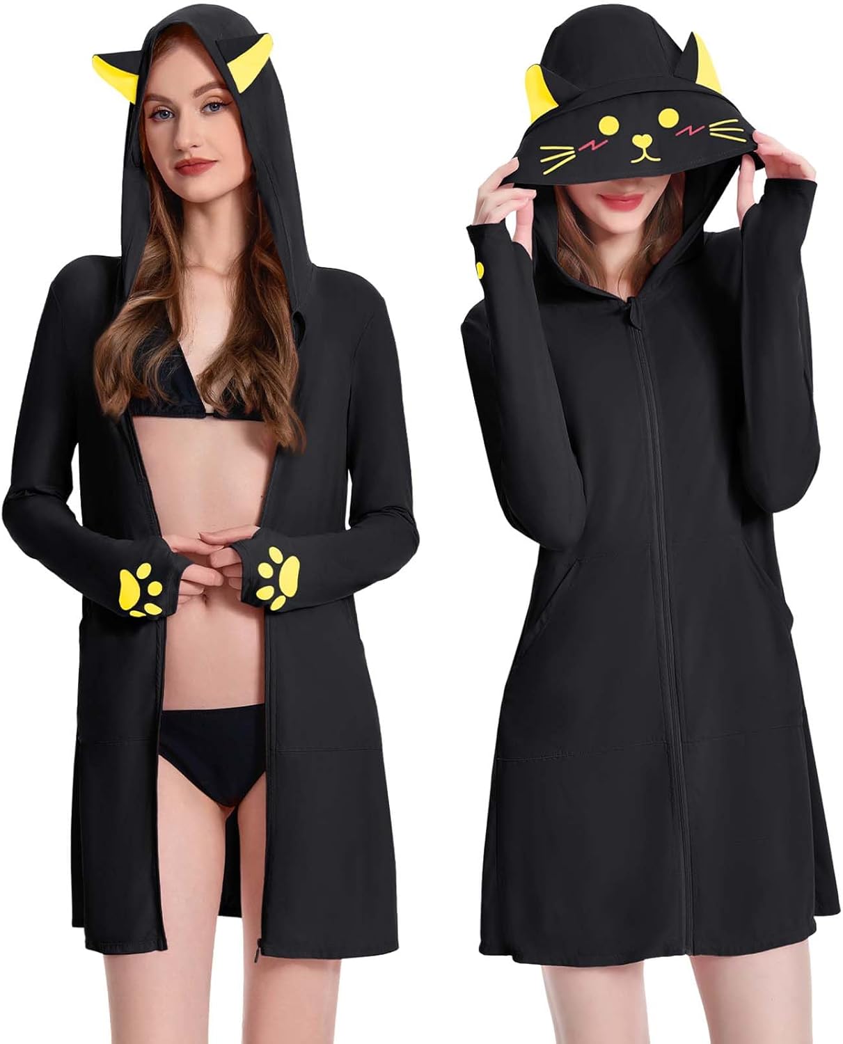 OLAOLA Women's Swimwear Cover Ups UPF 50+ Sun Protection Hoodie Lightweight Long Jacket with Detachable Visor