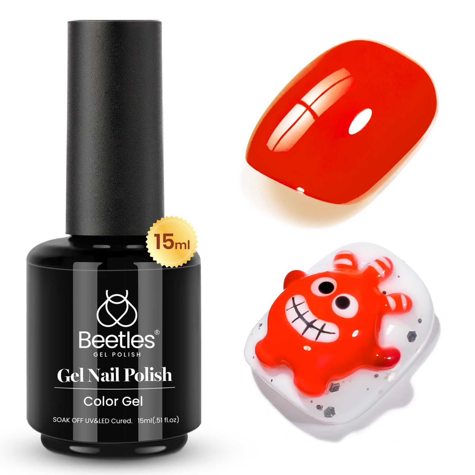 Beetles Red Gel Nail Polish - 15ml Christmas Orange Red Winter Gel Nail Polish Soak Off LED UV Manicure Art Design Salon at Home DIY Gift for Women