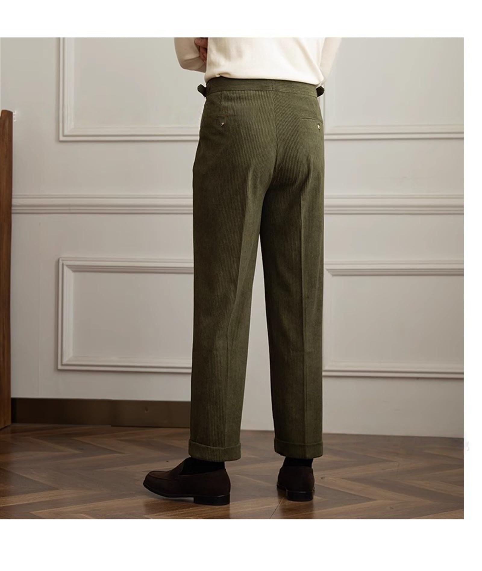 Pantalon en tweed taille haute pour homme - Pantalon vintage en laine plissée sur le devant - Pantalon de costume avec taille extensible - Pantalon Ben Davis