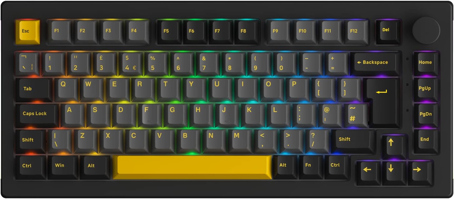 Akko 5075S RGB Wired Mechanical Gaming Keyboard Gasket Mount Hot-Swap Programmable PBT Double-shot Cherry Profile with A Rotary Knob, Compatible for Win/Mac/IOS/Android UK Layout(Cream Yellow)