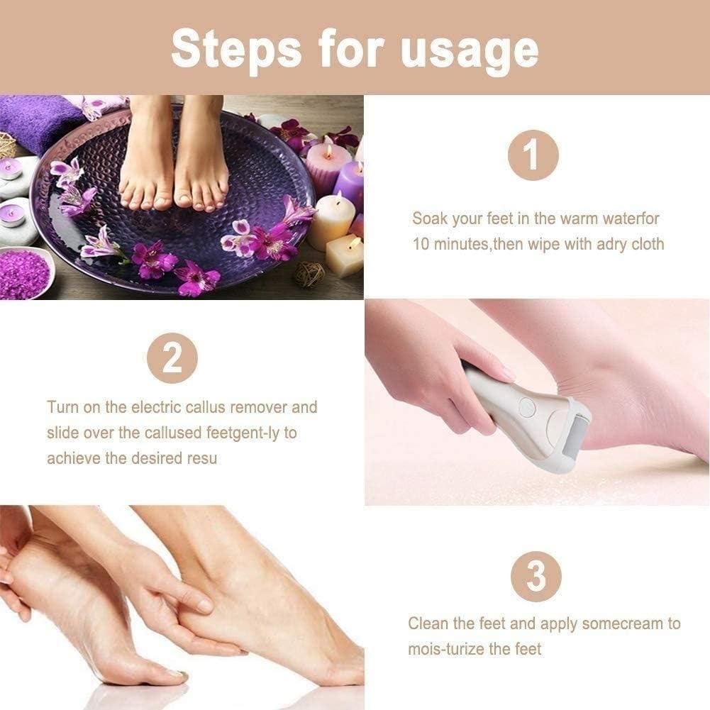 Râpe électrique for Les Pieds, Rechargeable, for éliminer Les callosités et Les callosités, avec 3 têtes de Rouleau et Rechargeable par USB.