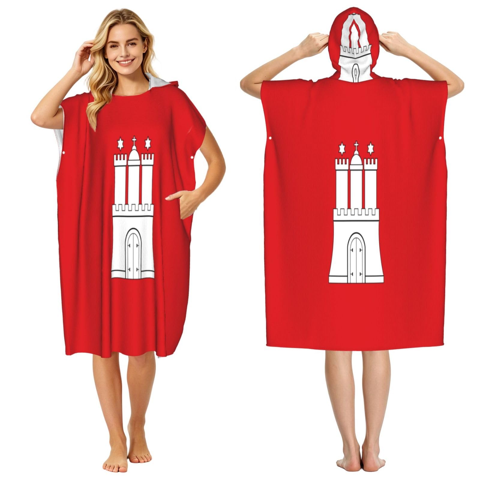 DTHKJNLSF The Hamburg Flag Adult Hooded Beach Poncho Towel