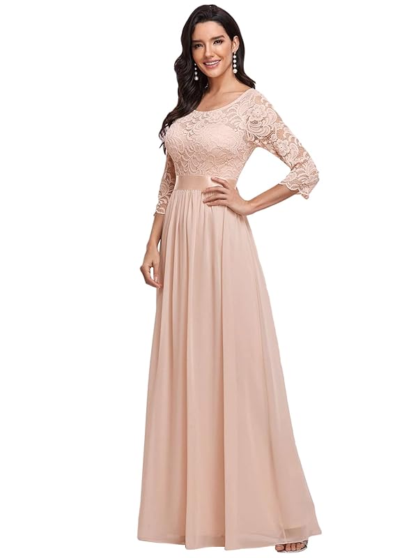 Ever-Pretty Women's A-Line Mother of Bride Dresses Long Sleeve Empire Waist Lace Long Formal Evening Dress Blush Pink US10 by Ever-Pretty - Used condition - US$21.33