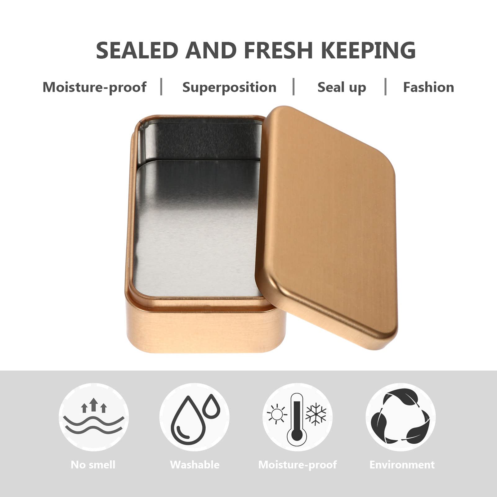 DOITOOL 4Pcs Tins Containers, Metal Rectangular Empty Hinged Tins Box, Portable Storage Box with Lid, Small Box Set for Home Organizer(4.32x2.55x1.38Inch, Golden) - Image 4