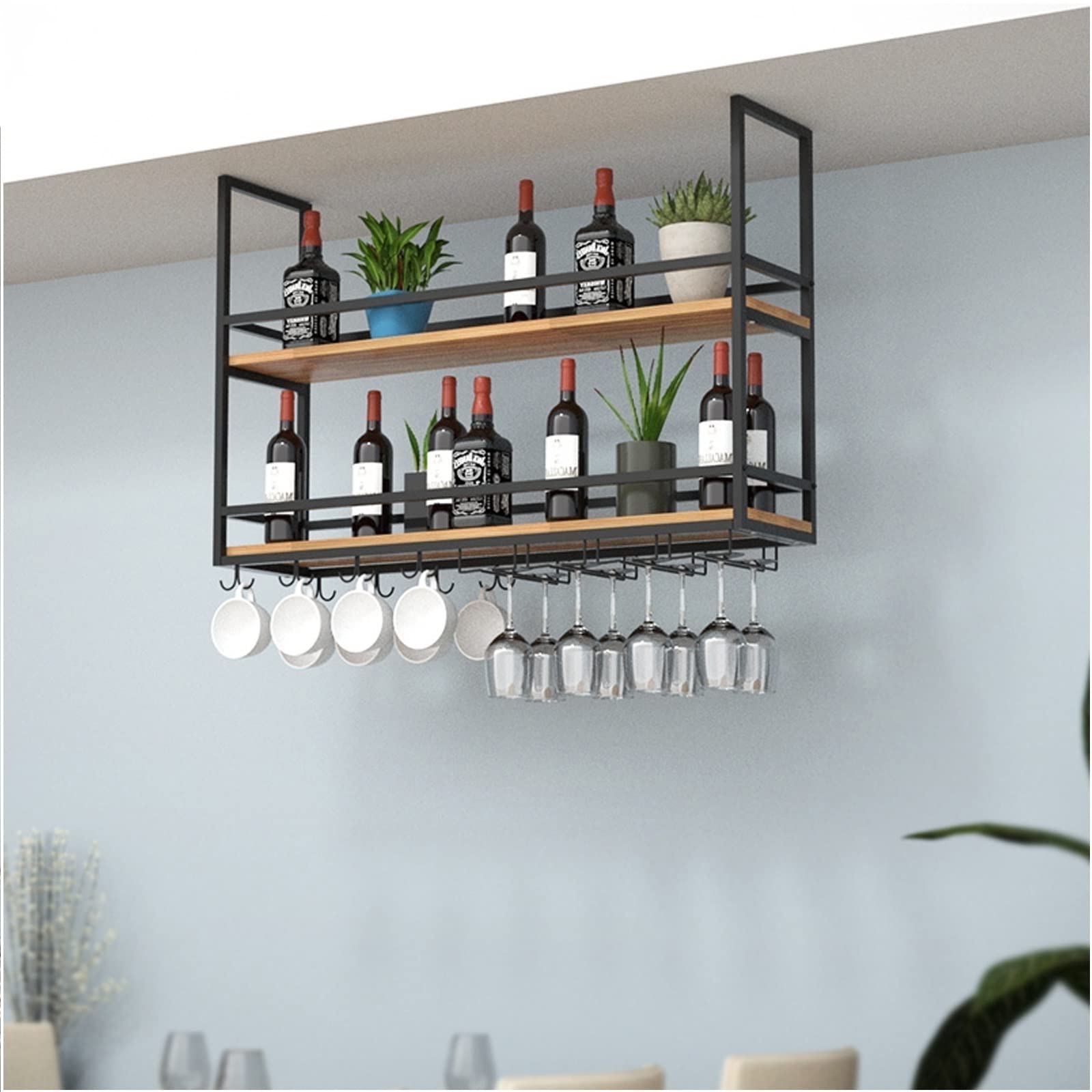 Casier à vin de plafond en fer forgé chic pour verres