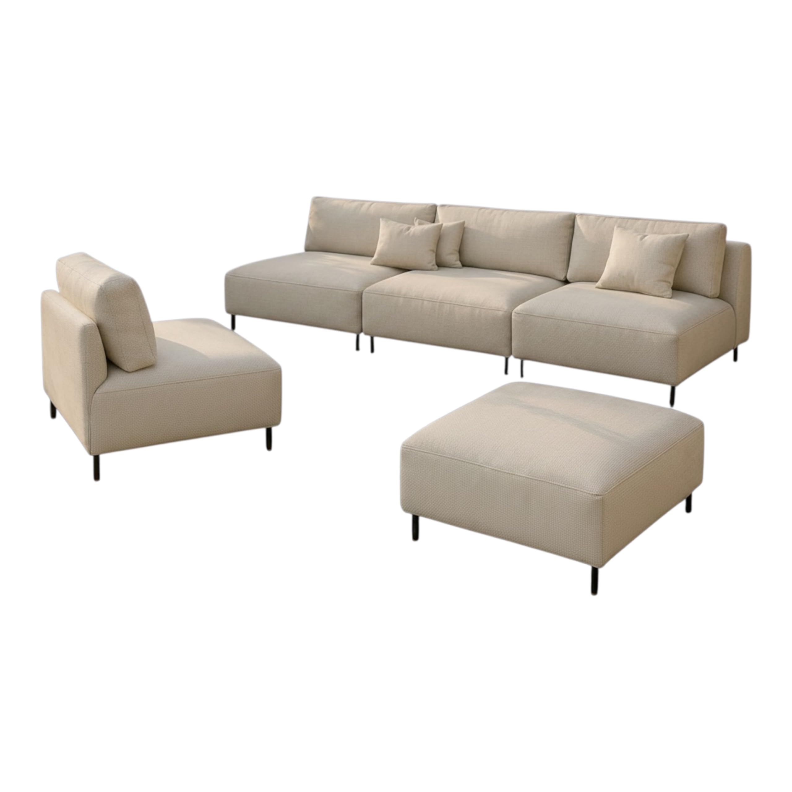 A&J MöbelLand Outdoor Lounge Set Sun mit Sofa, Sessel und Hocker in Creme - Wetterfestes Gartenmöbel Set für Terrasse, Balkon und Garten