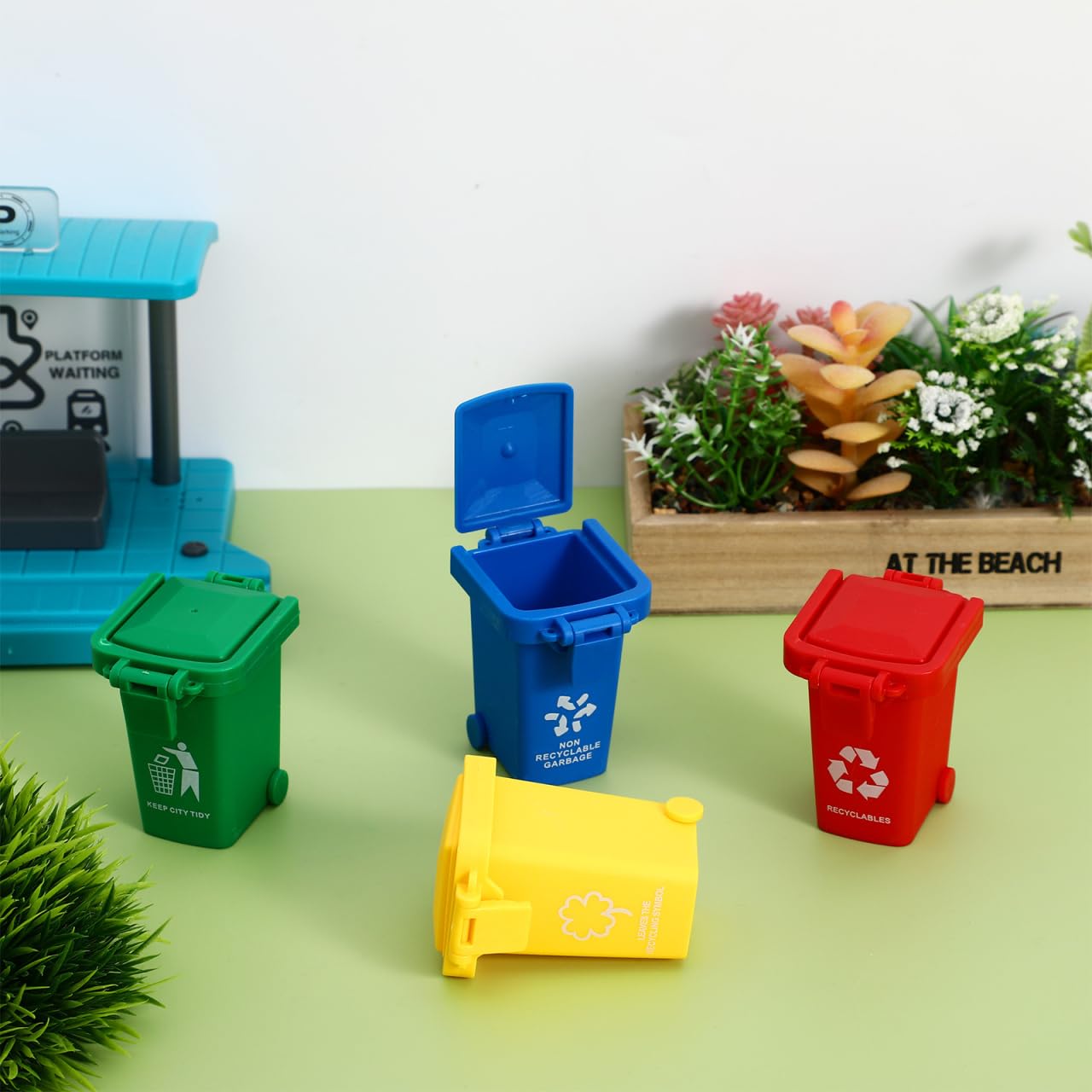 JOINPAYA 4Pcs Mini Trash Can Dollhouse: Bright Color Garbage Bin Garbage Sorting Game Miniature Garbage Bin Model for Dollhouse