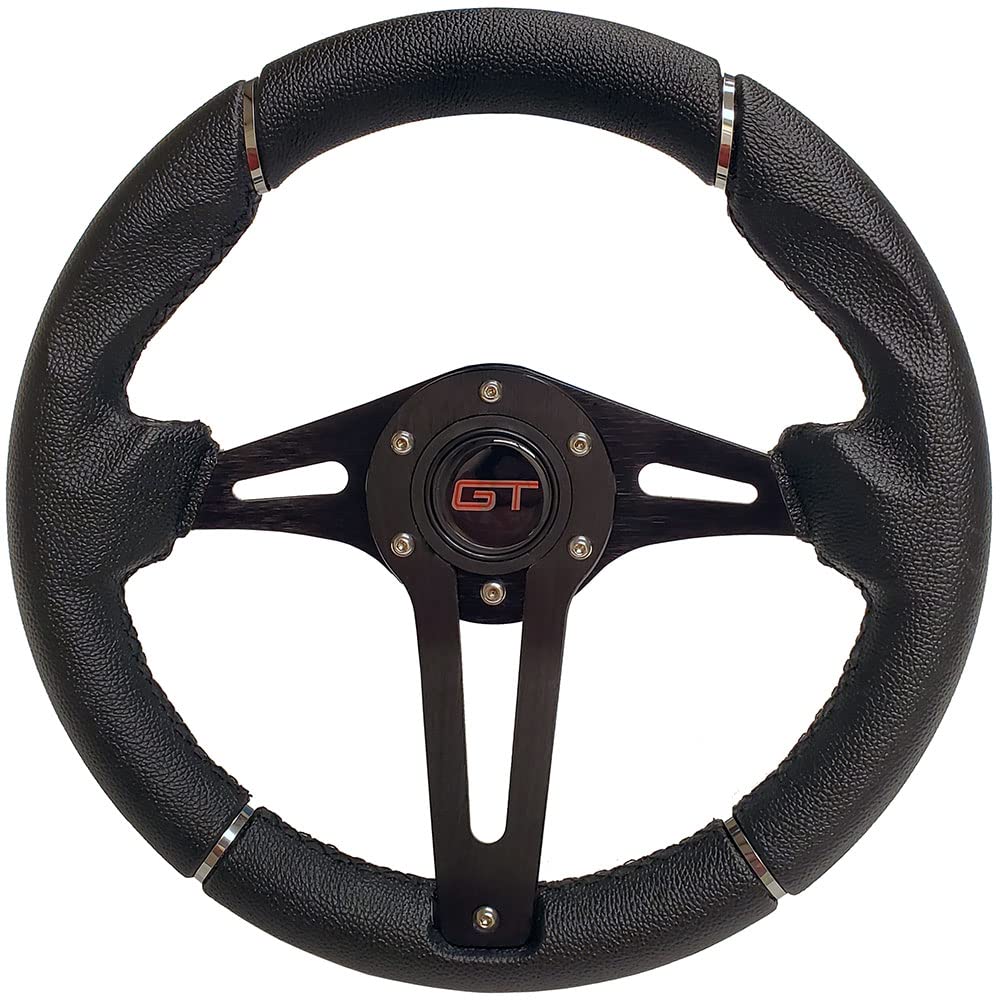 GT Black 12.5 Inch Golf Cart Steering Wheel with Horn Button For Golf Cart Club Car DS & Precedent, EZGO TXT RXV Yamaha, Racing Style