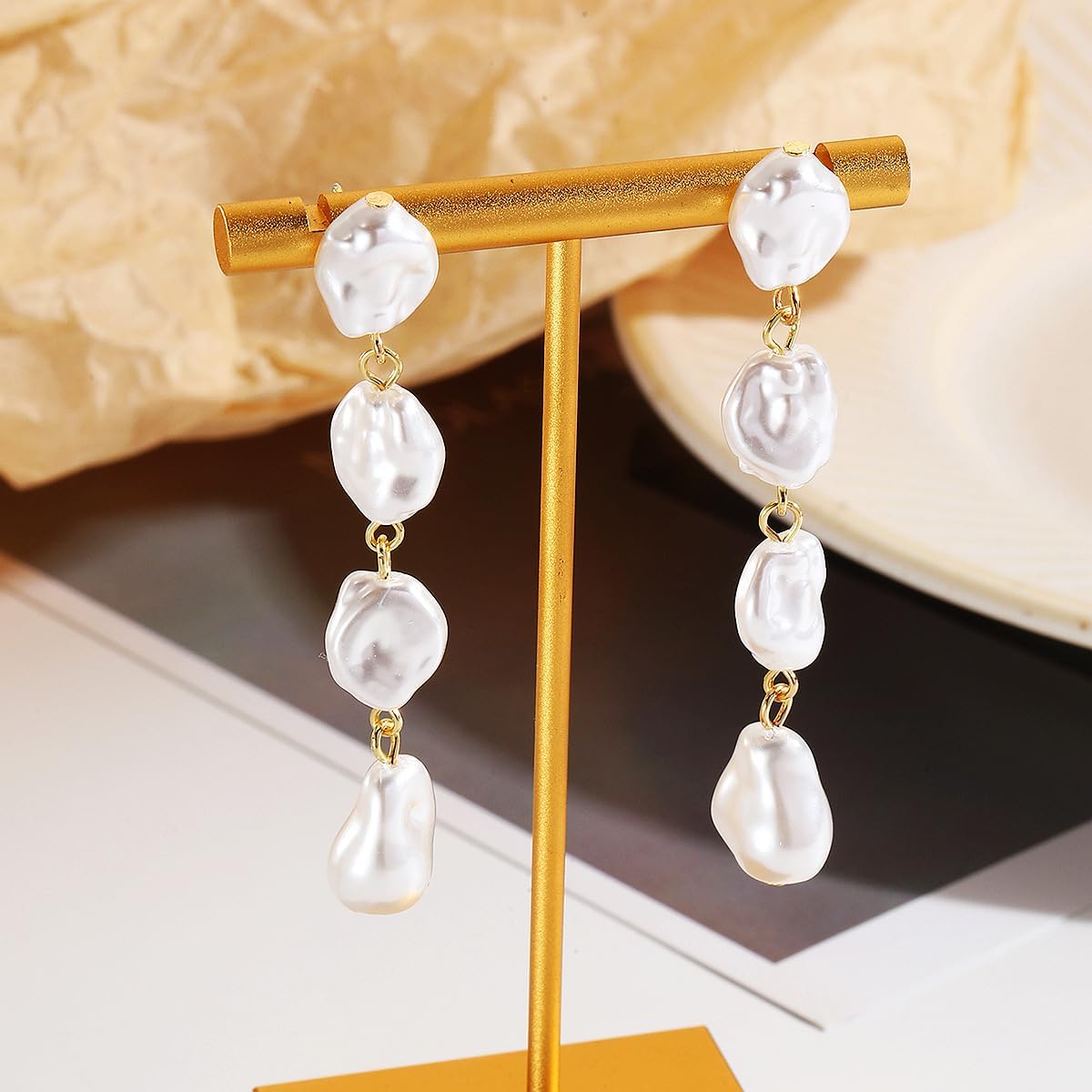 Long Pearl Earrings for Women Baroque Pearl Dangle Earrings Hypoallergenic Wedding Pearl Tassel Earrings Pearl Jewelry Gifts for Women - Image 5