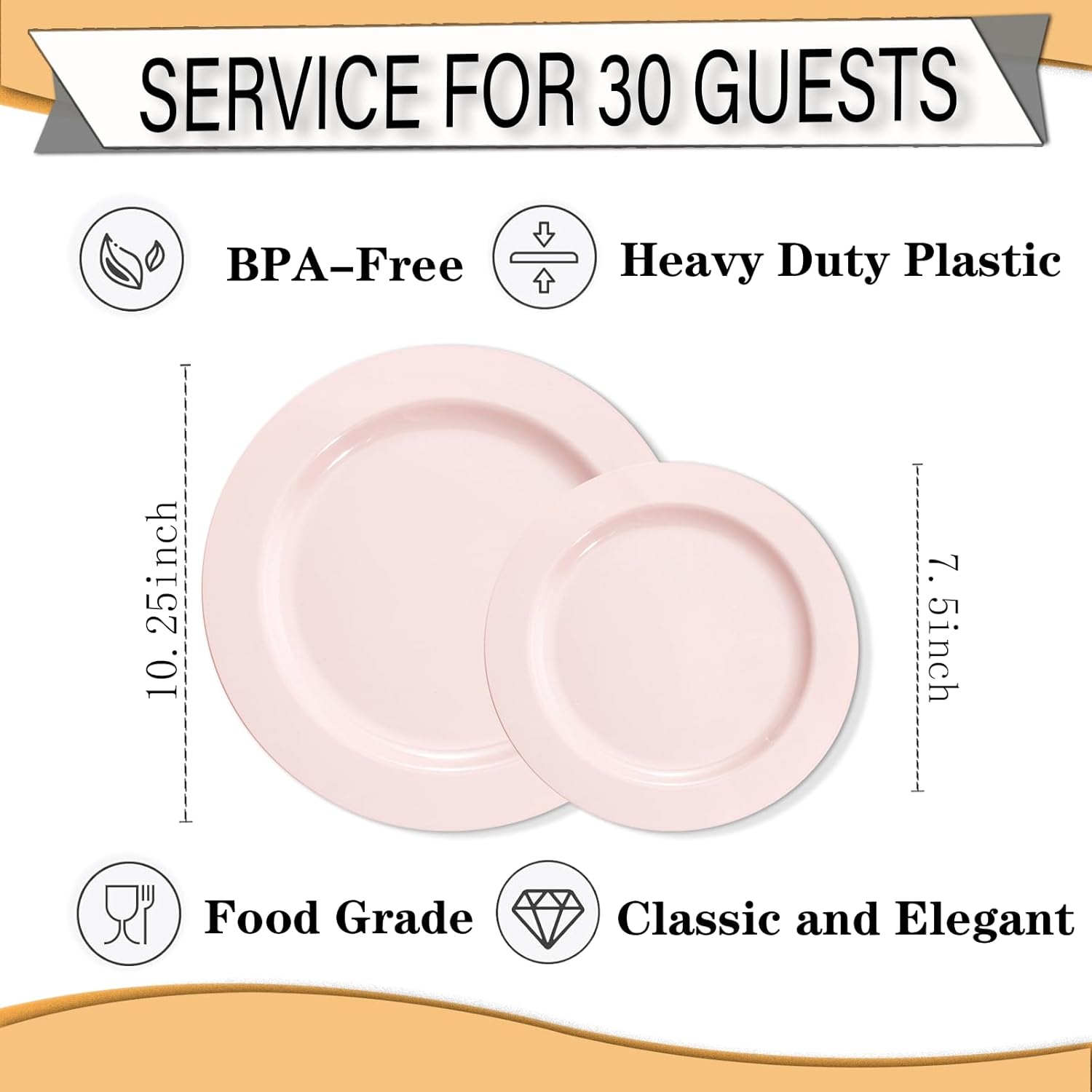 FLOWERCAT 60PCS Pink Plastic Plates - Heavy Duty Pink Plates Disposable for Spring Party&Mother's Day/Wedding - serving 30 guests Include 30PCS 10.25inch & 30PCS 7.5inch