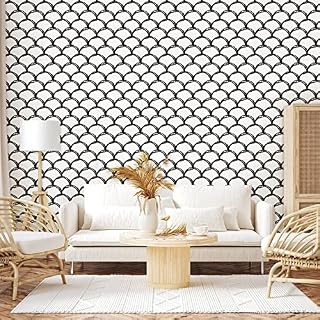 Sticky Back Plastic Geometric Self Adhesive Wallpaper 41cm X 300cm Blak and White Peel and Stick Vinyl Wrap Film Decorative Living Room Kitchen Countertop Removable Furniture Stickers