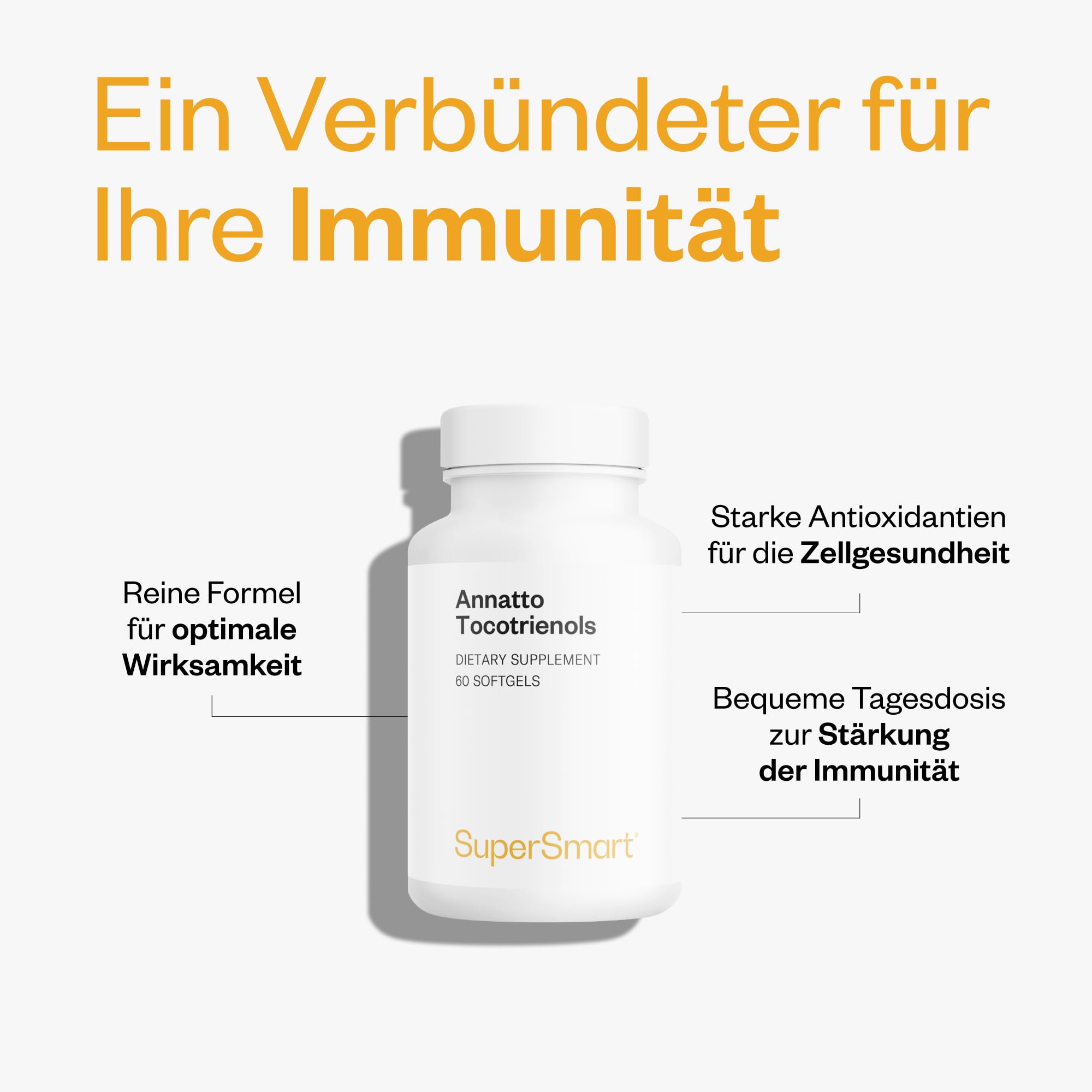Annatto Tocotrienole – Natürliche Quelle von Vitamin E (DeltaGold®) – 60 Softgels – Ohne Gentechnik & Glutenfrei – SuperSmart