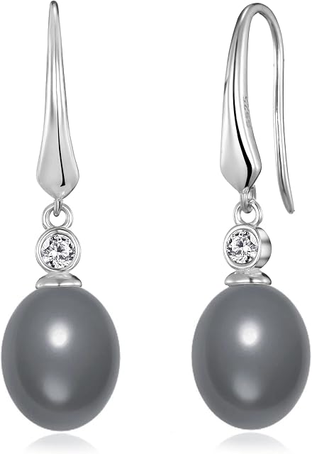 Sterling Silver Grey Pearl Drop Earrings Created with Zircondia® Crystals