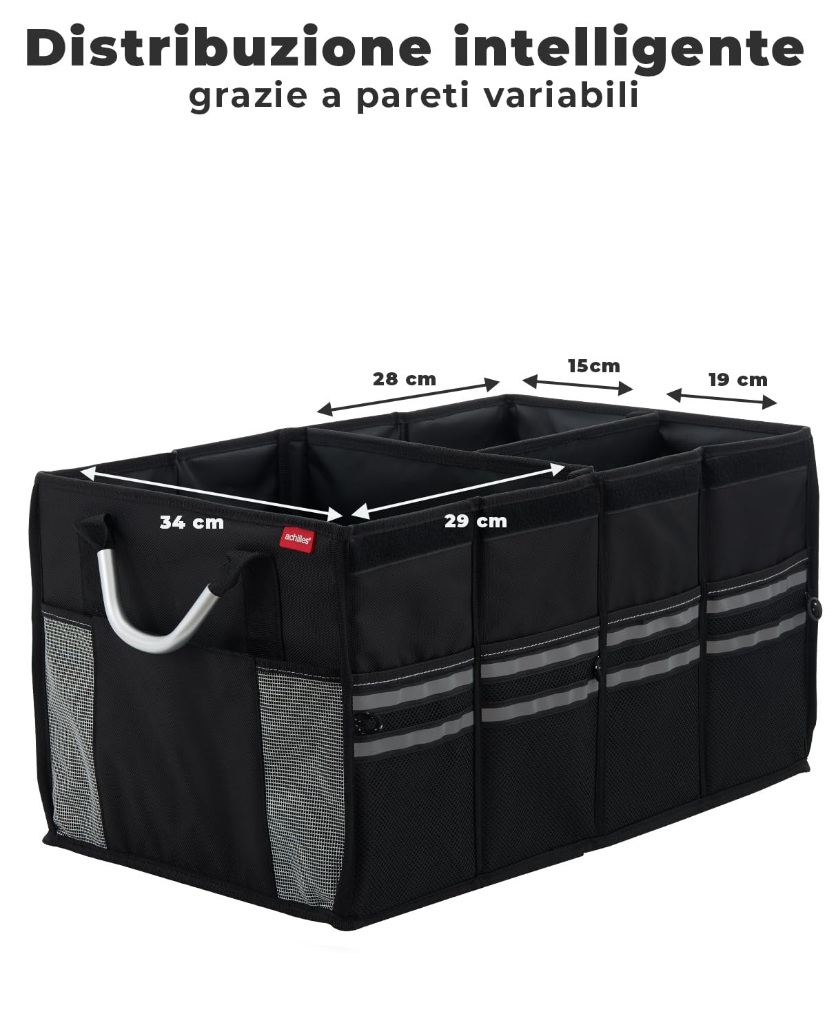 achilles Cassaforte, robusta scatola pieghevole per auto con coperchio stabile, organizer per bagagliaio, borsa pieghevole per auto, cestino pieghevole, scatola di immagazzinaggio, 58 x 34 x 30 cm