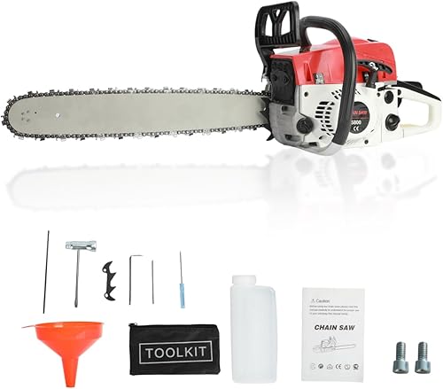 curfair Motosierra de 20 pulgadas a gas, motosierra de 58 cc, motosierras de gasolina de 2 ciclos, motosierras de gas de alta potencia de 8500 RPM