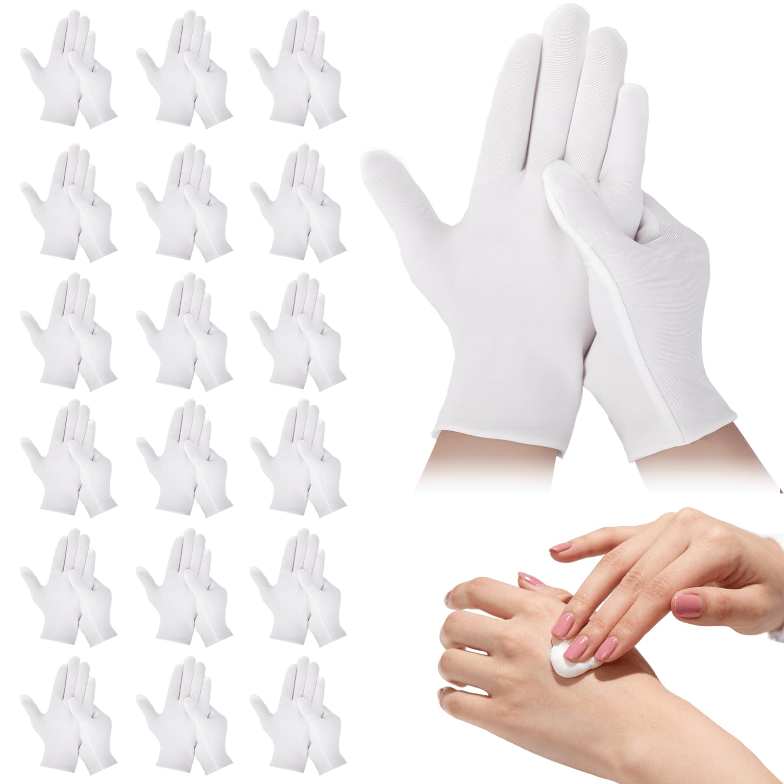 42-Pack White Cotton Gloves, Unisex Soft Sleep Elastic SPA Glove