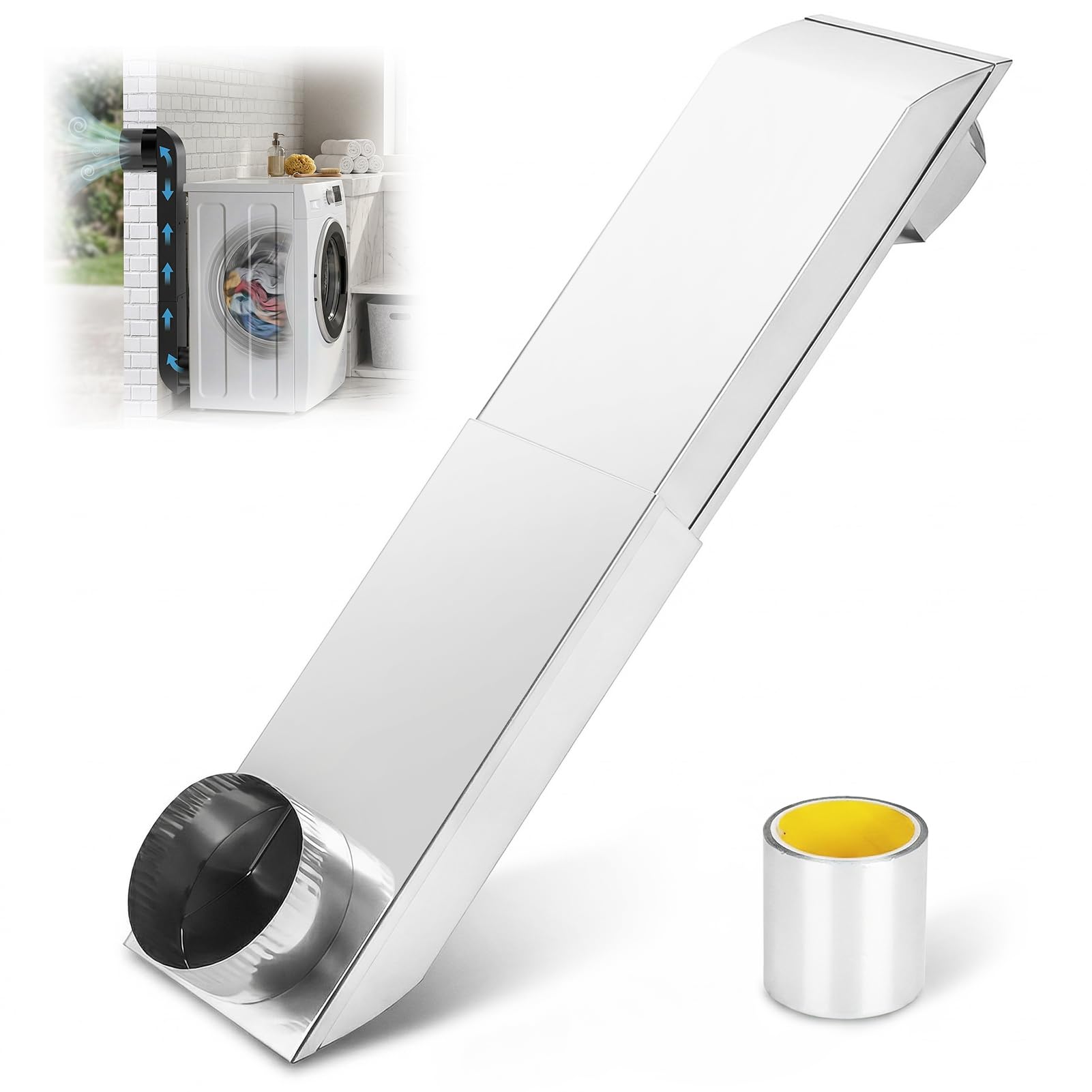 Photo 1 of 12"-19" Telescoping Dryer Vent Periscope Kit, Upgraded 304 Stainless Steel Adjustable Flat Vent for Tight Spaces, Universal 4" Fit with Aluminum Foil Tape Included