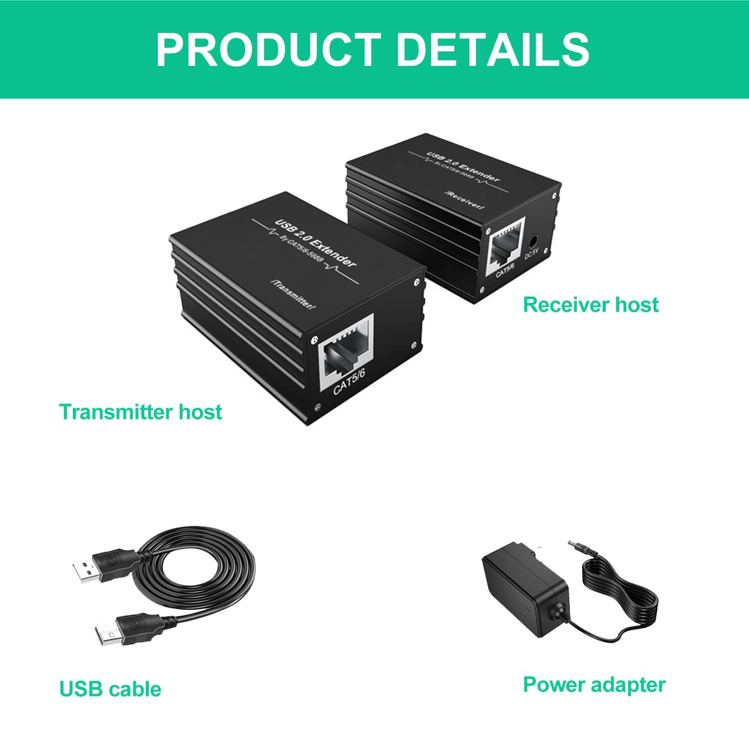 Estensore USB 2.0 su RJ45 - Supporta tutti i sistemi operativi Cat5e/6 fino a 250 piedi - 1 porta USB 2.0