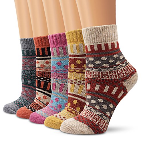 Ambielly Damen Winter Socken 5 Paar Vintage Style Knit Wool Casual Socken starke warme Bunte Socken 43595 Sd10004e