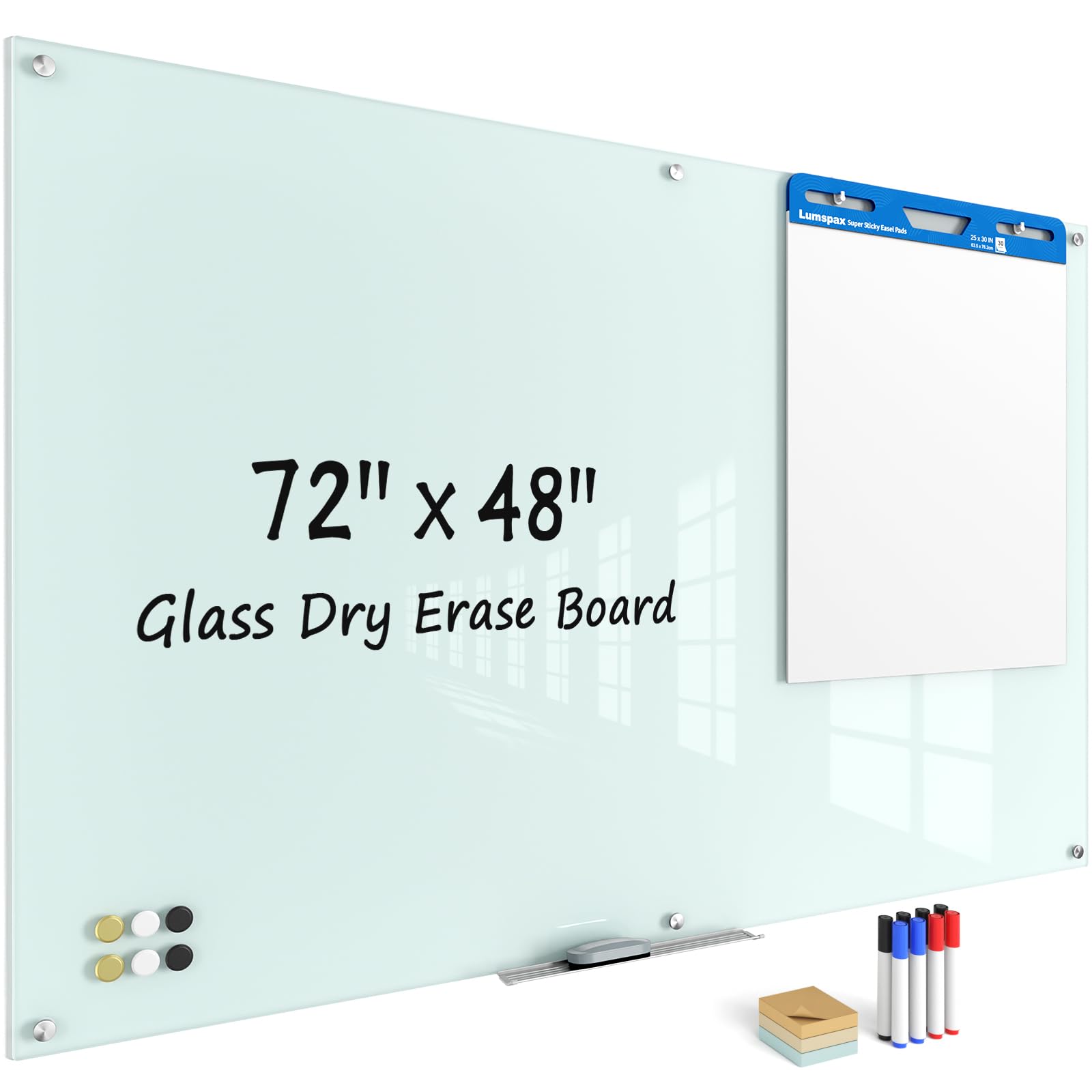 Photo 1 of Lumspax Large Glass Whiteboard, Enhanced Magnetism Glass Dry Erase Board for Wall, 72" x 48" Magnetic Tempered Glass Board, 6' x 4' Big White Board for Home, Office, School