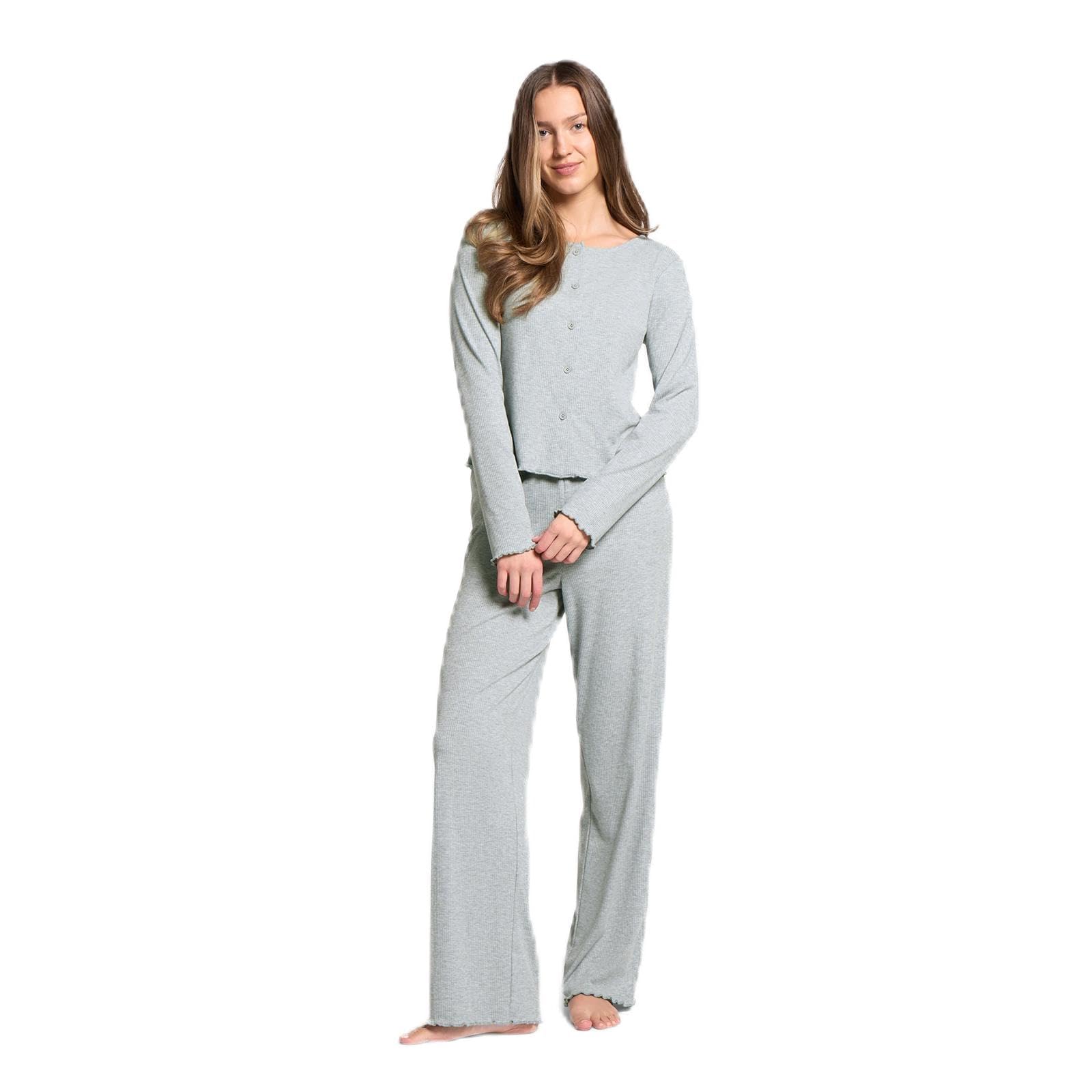 OHS - Women's Pyjama Set - Ribbed Jersey - Grey - S/M