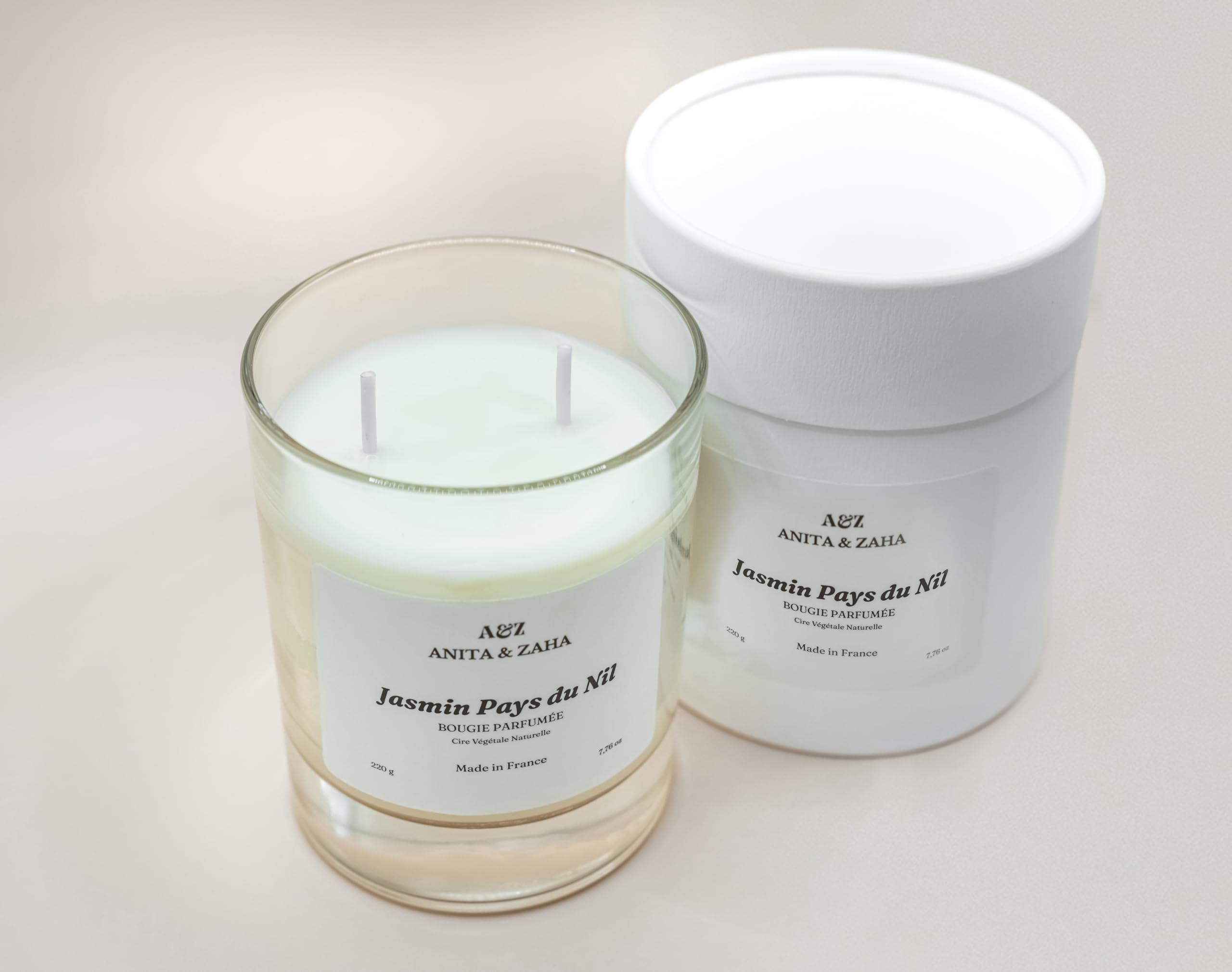 Vela perfumada de alta gama jazmín país del nilo, cera de soja natural, fabricación artesanal grasa, vidrio, 220 g/60 horas