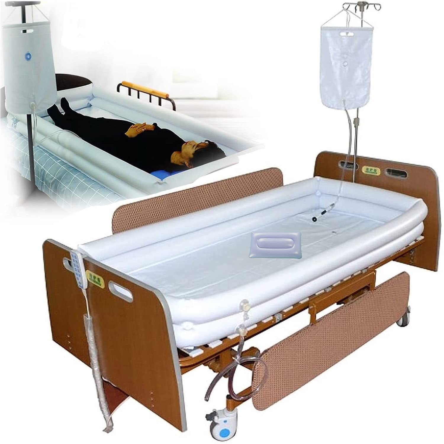 Sistema de bañera de ducha inflable para personas mayores, ayuda de baño inflable médica portátil de PVC para adultos, kit de bañera para personas discapacitadas postradas en cama con inflador + bols