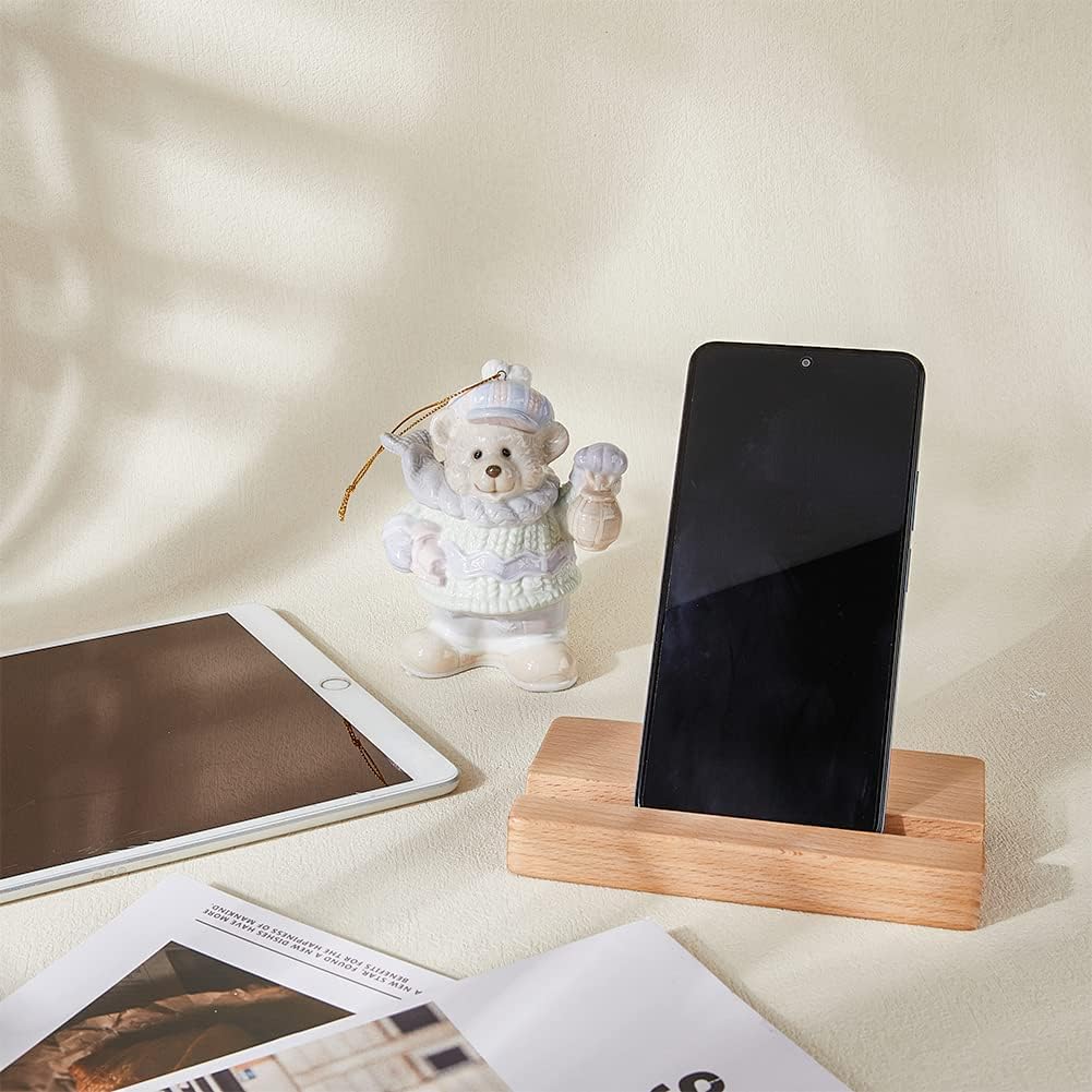 1pc Rectangle Wood Mobile Phone Support 5.55x3.15x0.79 Inch Desktop Cell Phone Stand Wooden Cellphone Stand Holder Universal Smartphone Holder for Cellphone image 4