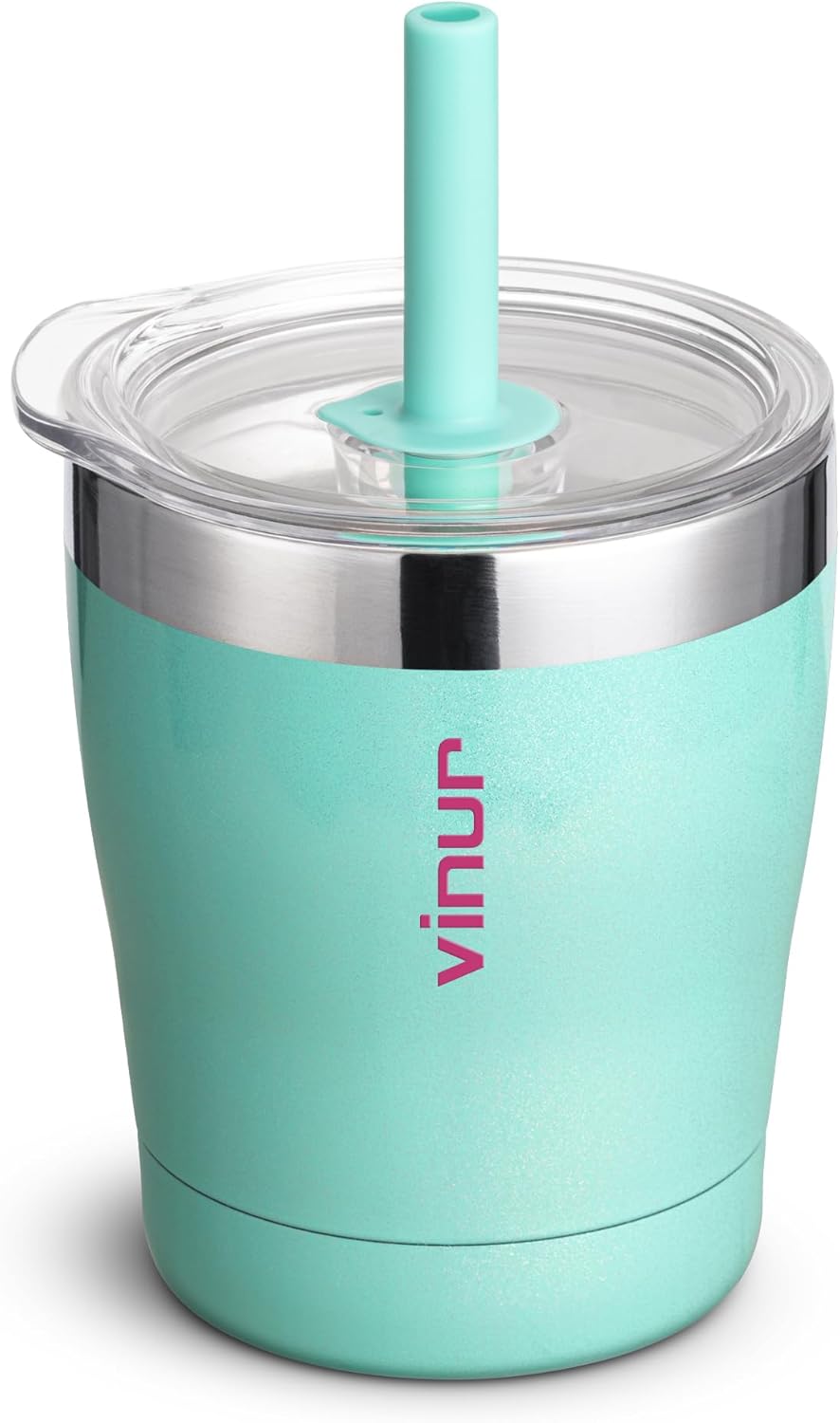 VINUR Small Tumbler with Straw-Kids Stainless Steel Vacuum Insulated Water Cup with Lid, 9 oz