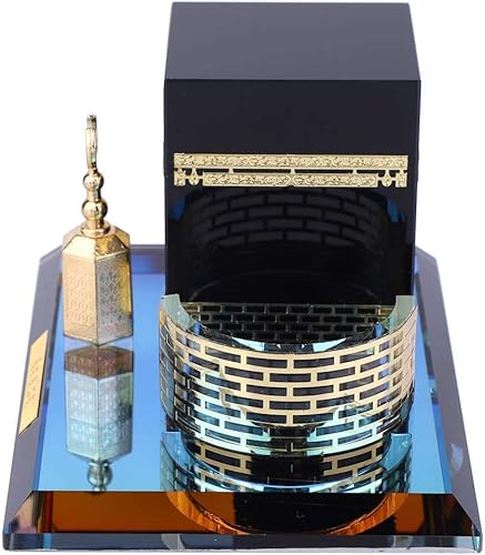Miniatura 3 de Kits de modelo de arquitectura de mezquita 3D, modelo de Kaaba dorado musulmán de cristal de tres piezas para decoración de escritorio del hogar,