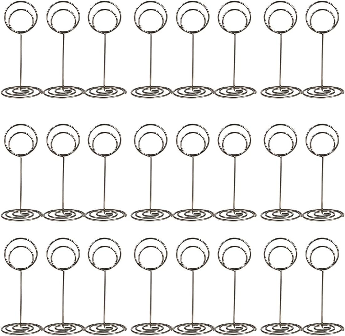 Table Number Holders, Simple Sign Stand Place Card Holder, Delicate Name Reusable Picture Memo Note Holder for Wedding Birthday Party Restaurant (24pcs, Silver)