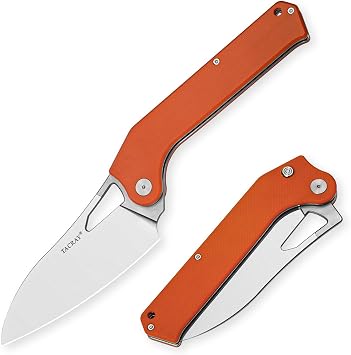 TACRAY Folding Kitchen Chef Knife, 4.4" Foldable Camping Knife with 10cr15mov Stainless Steel Blade, Anti-skidding and Ergonomic Designed G10 Handle for both Indoor and Outdoor Cooking