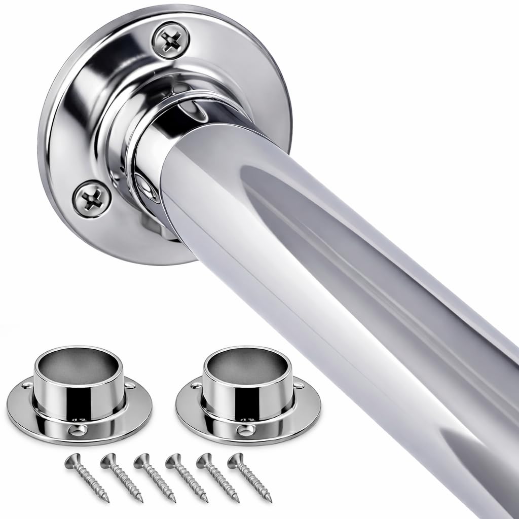 WILLIAM HOPKINS Round Wardrobe Rail 19mm 25mm - Brass or Chrome Hanging Rail with End Sockets - Clothes Rail Cut to Size for Wardrobes, Closets, Cupboards, Storage (Chrome Plated, 19mm x 500mm)