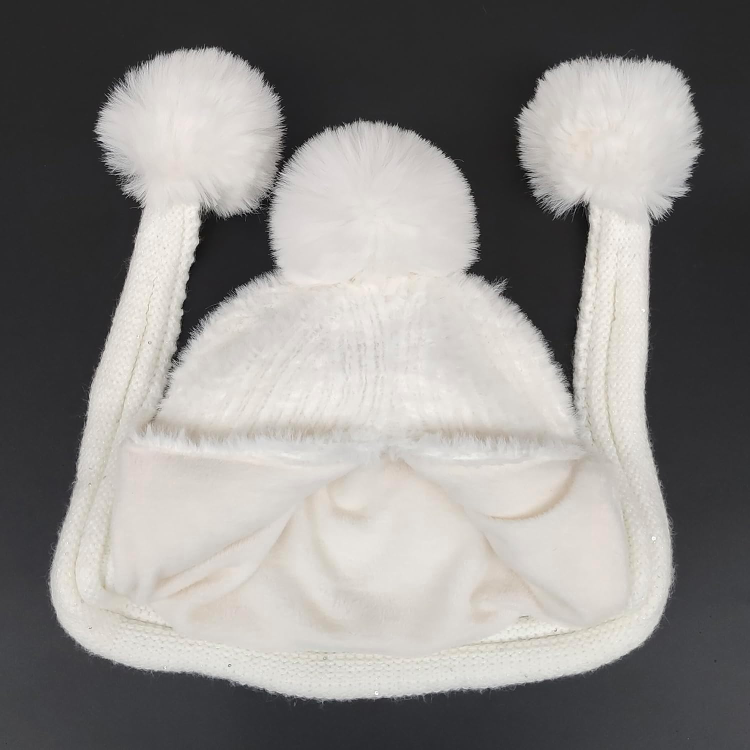 HUAMULAN Women Winter Sherpa Beanie Hats Knit Ear Flaps Peruvian Cover Ears Fleece Lined Ski Snow Hat Pompoms - Image 2