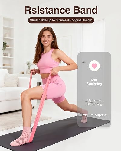 Miniatura 5 de Kit de Pilates para mujeres para entrenamiento en casa, equipo de Pilates juego de anillo y pelota con 3 bandas de resistencia de tela, pelota