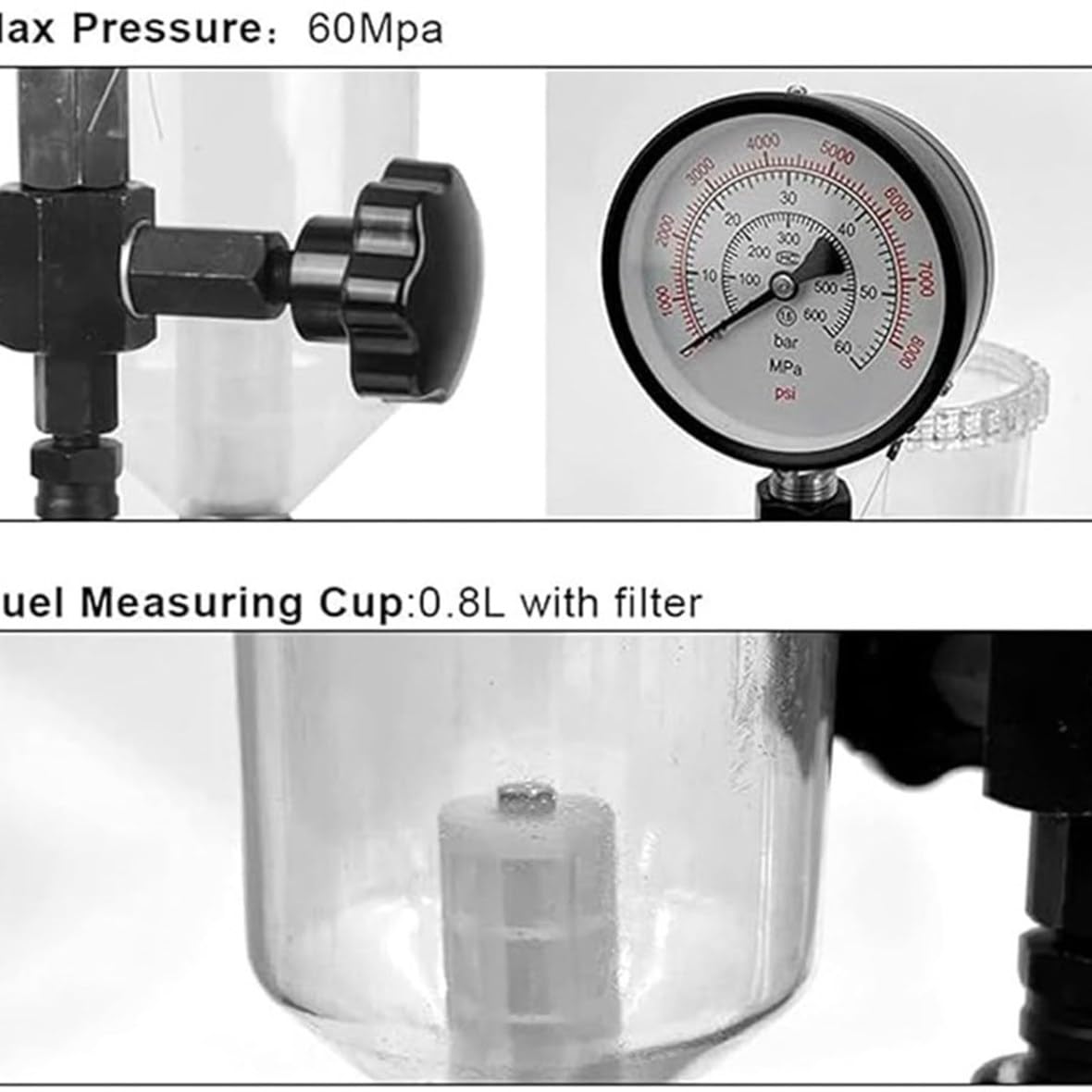 Kit De Compresión para Comprobador De Inyectores Diésel, Comprobador De Inyectores Common Rail, Detector Multifuncional para Comprobador Electromagnético De Inyectores Di,
